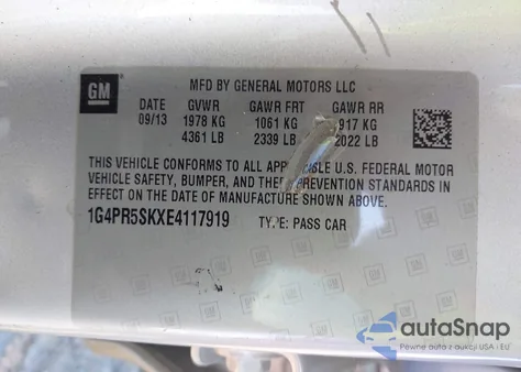 2014 Buick Verano Convenience Group из США, поврежденный, VIN 1G4PR5SKXE4117919